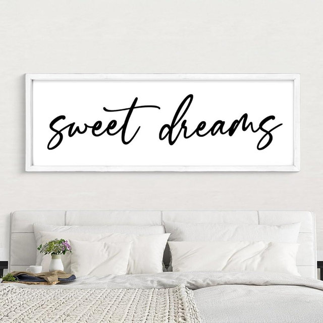 UPPER DECOR Sweet Dreams Wall Decor Above Bed 42''×15'' Large Bedroom Sign Farmhouse Wood Framed Master Bedroom Guest Room Decoration (White)