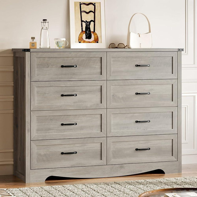 BORNOON 8-Drawer Dresser for Bedroom, Modern Wooden Chest of Drawers with Metal Handles, Anti-Tipping Design, Sturdy and Stable Storage Organizer for Living Room, Entryway, Home Office