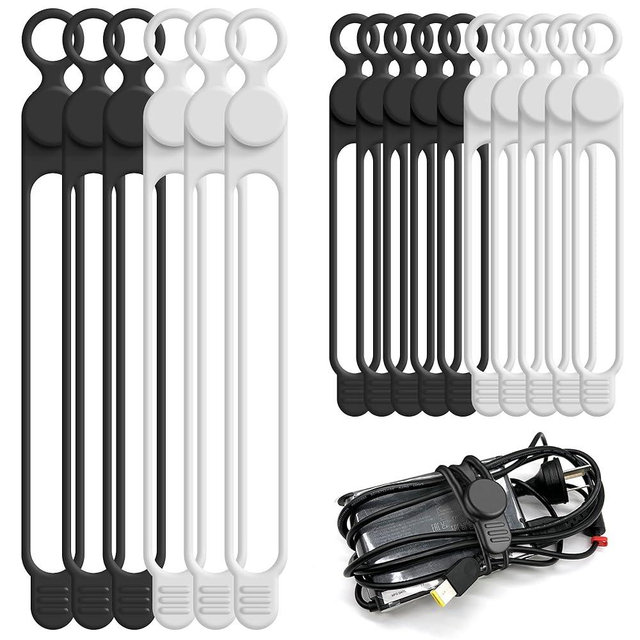 Nearockle Silicone Cable Ties Cord Organizer Cable Management, 16Pcs 4.2" and 7.1" Reusable Cable Organizer Electronic Accessories for Home, Office, Kitchen, School, Travel(Black&White)