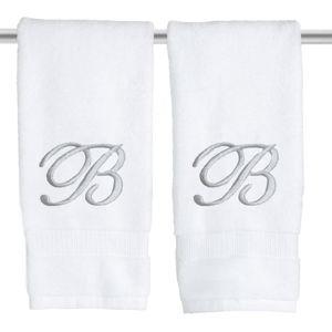 White Monogrammed Hand Towels (Silver B) for Bathroom