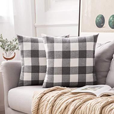 MIULEE Pack of 2 Classic Retro Checkers Plaids Cotton Linen Soft Soild Christmas Decorative Square Throw Pillow Covers Home Decor Design Set Cushion Case for Sofa Bedroom Car 18x18 Inch 45x45 cm