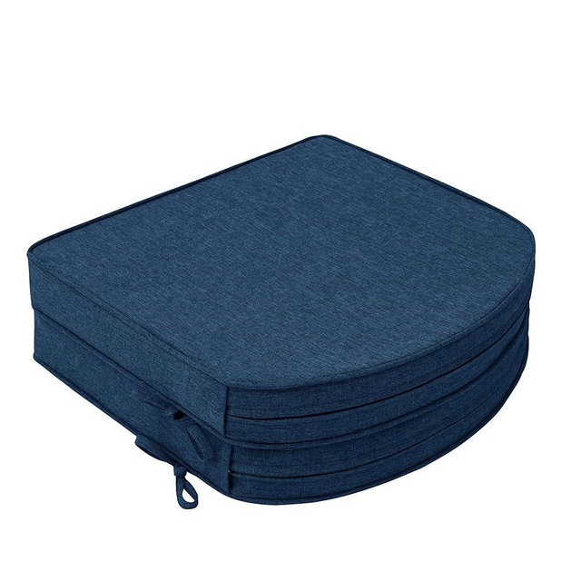 Fitfree Outdoor Chair Cushions, Fade-Resistant & Water-Resistant, D Shaped Patio Furniture Seat Chair Pads Replacement with Ties, Non-Slip Bottom, Removable Cover, Set of 2, 18.5 x 16 Inch, Navy Blue
