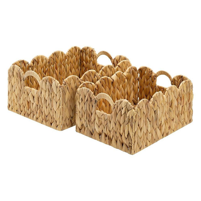 GRANNY SAYS Scalloped Baskets for Shelves, Water Hyacinth Woven Basket with Built-in Handles, Large Wicker Baskets for Storage and Organizing, Pantry, Home Decor, 2-Pack
