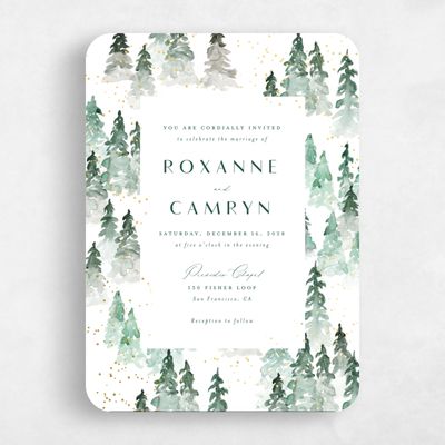 White Rounded Wedding Invitation - Spruce Portrait Foil