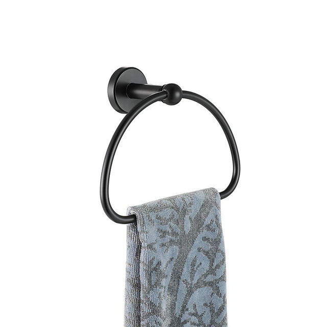 JQK Towel Ring Matte Black, Stainless Steel Half Ring Towel Holder for Bathroom, 7 Inch Brushed Finished Wall Mount, TR160-PB