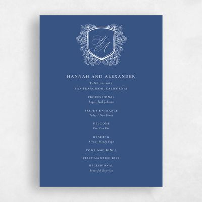 Dusty Cobalt, Blue Wedding Program - Bella
