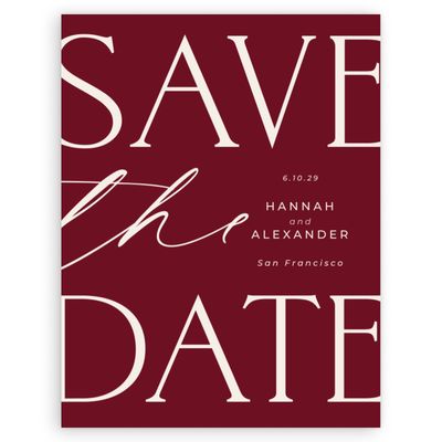 Dark Burgundy, Red Wedding Digital Save the Date - Josephine Classic