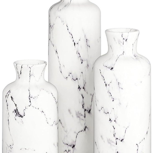 White Vase Set - Vases for Decor, Perfect for Holding Pampas Grass, Dried/Fresh Flowers, Vases for Your Kitchen, Bedroom, Office, Living Room, Bathroom, or Shelf Decor (Marble Look)