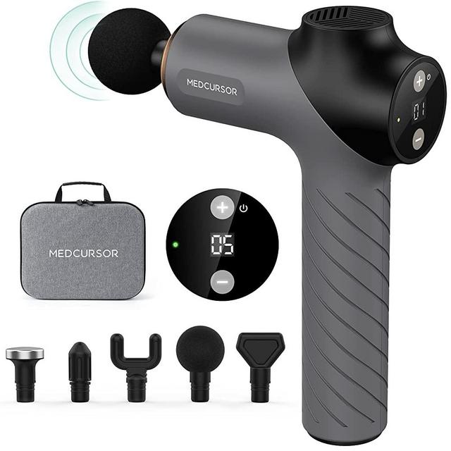 Medcursor Massage Gun Deep Tissue, Handheld Muscle Massager Gun with LCD Touch Display, Quiet Brushless Motor, Carry Case, Portable Percussion Massage Gun for Athletes, Pain Relief, Gifts, Grey