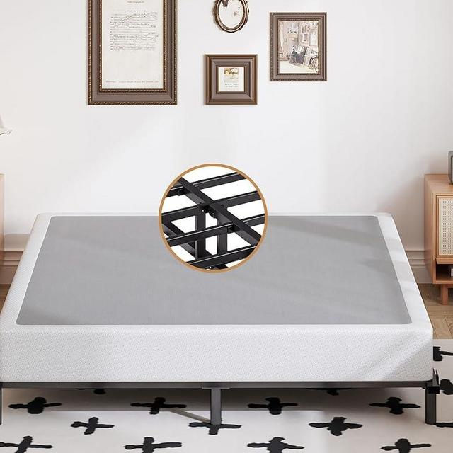 POOUPHV Box Spring Queen 5 inch only Low Profile Heavy Duty Metal Mattress Foundation Max Weight Capacity Strong Steel Structure Quiet Simple Assembly Extra-Strong Support No Noise Easy to Clean
