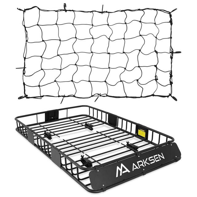 ARKSEN 64 x 39 Inch Universal 150LB Heavy Duty Roof Rack Cargo with Cargo Net, Car Top Luggage Holder Carrier Basket for SUV, Truck or RV Camping Storage Steel Construction