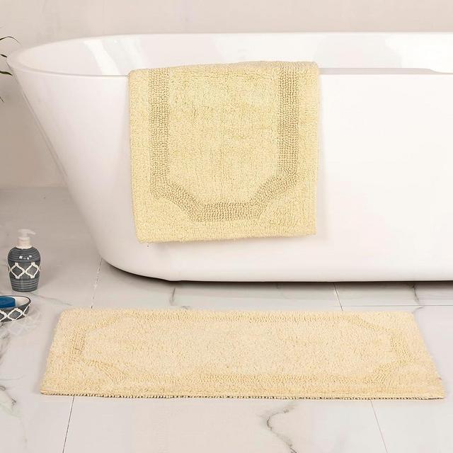 voyzz home Set of 2 Reversible Bath Rug 20x32 inch -17x24 inch | 100% Cotton Hand Tufted Soft & Absorbent Bath Mat|Washable Quick Dry Shaggy Shower Mat | Non-Slip Mordern Bathroom Decor | Yellow…