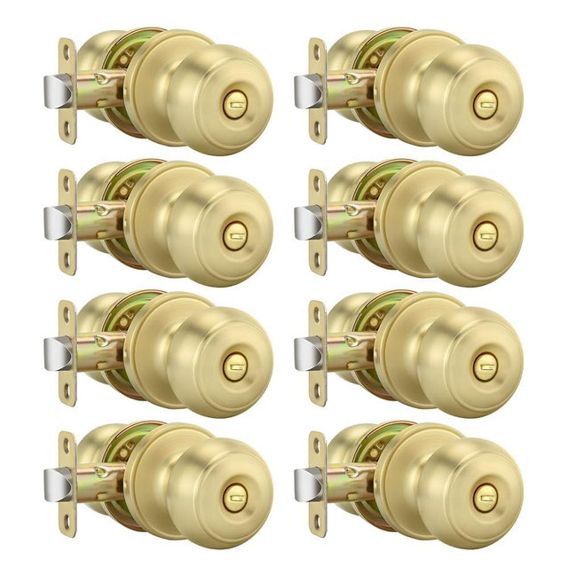 Goldenwarm Gold Door Knobs Interior, 8 Pack Privacy Door Knobs Keyless Door Lock for Bedroom Bathroom Brushed Gold Door Knob Handles