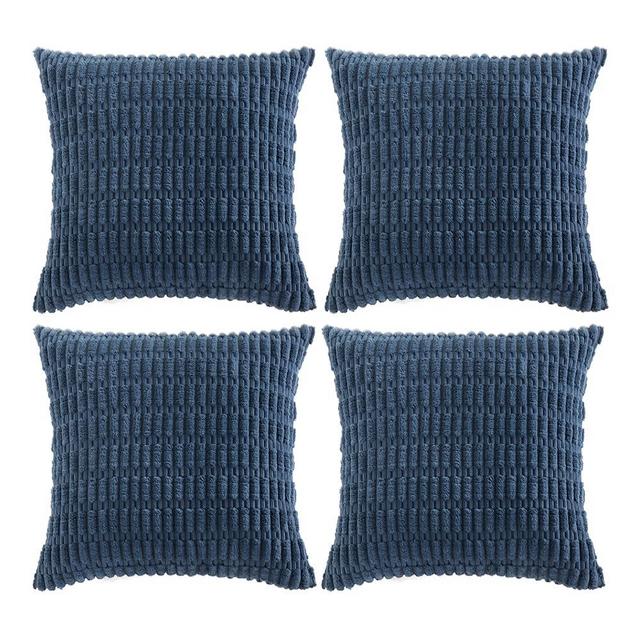 Fancy Homi 4 Packs Dusty Blue Decorative Throw Pillow Covers 16x16 Inch for Living Room Couch Bed Sofa, Rustic Farmhouse Boho Home Decor, Soft Plush Striped Corduroy Square Cushion Case 40x40 cm