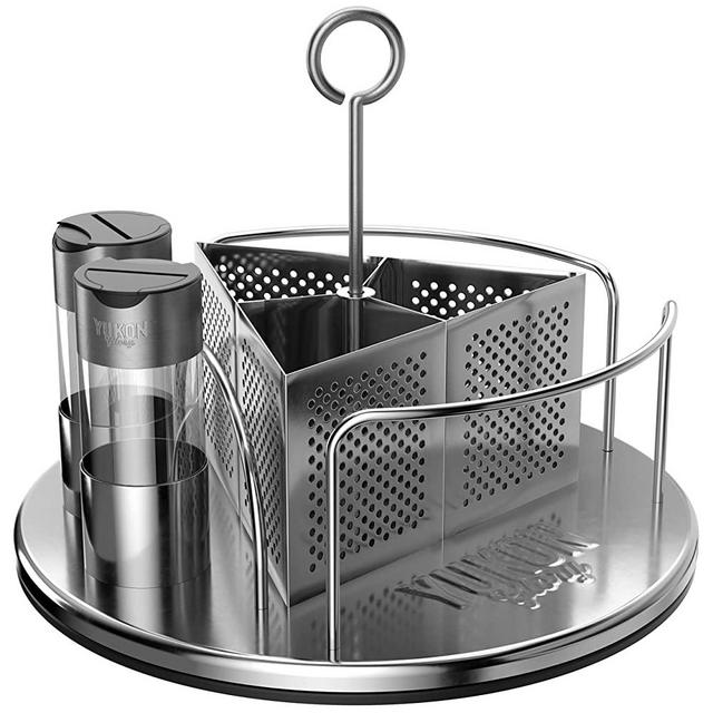 Yukon Glory Rotating Organizer Caddy For Utensils, Sauces, Condiments, Napkins, Salt and Pepper - Ideal For BBQ, Tabletop, Picnics and Restaurants