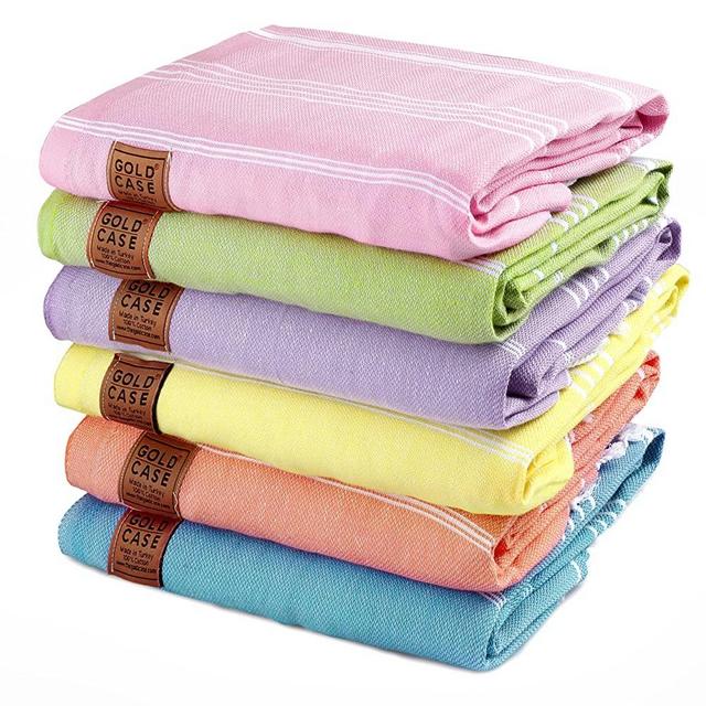 LYCIA Turkish Bath Towels by GOLD CASE - Set of 6 XXL 70x39 Inches Original - 100% Natural Cotton, Quick Dry Beach Towel for Beach, SPA, Pool, etc Pastel Pink Green Lilac Yellow Orange Turqoise