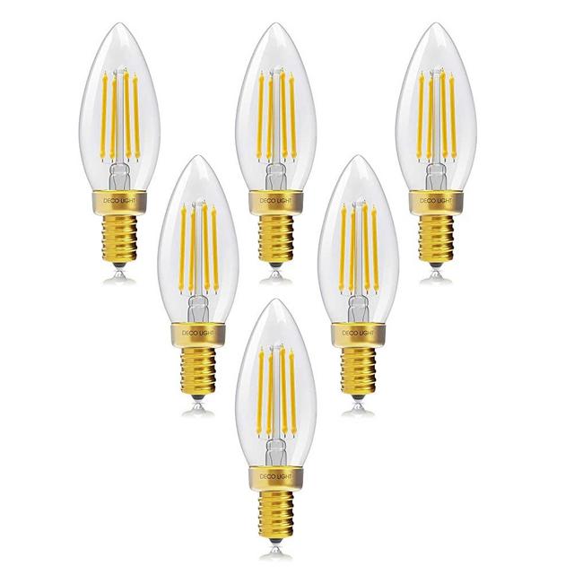 DECO LIGHT Candelabra Led Light Bulbs – 40W Equivalent E12 LED Bulb 6-Pack Designed in USA – HD 450 Lumens Daylight (5000K) Dimmable Candle LED Bulbs – UL Listed Chandelier Bulbs