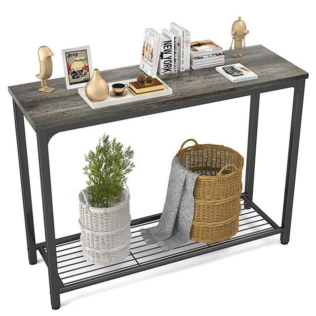 Ecoprsio Console Table Sofa Table with Mesh Shelves, 2 Tier Entryway Table Foyer Table for Entryway, Front Hall, Hallway, Sofa, Couch, Living Room, Coffee Bar, Kitchen, Grey