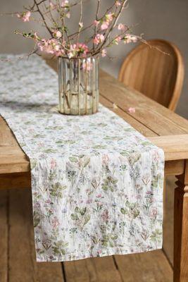 Botanical White Linen Runner