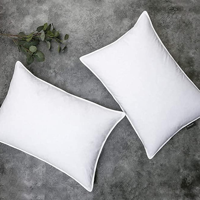 SNUG&COZY Grey Goose Feather Down Pillow for Sleeping(2 Pack)- Queen Size(20IN×30IN), Goose Feather&Down Filling, 100% Cotton Cover, 100% Down Proof, Machine Wash, White