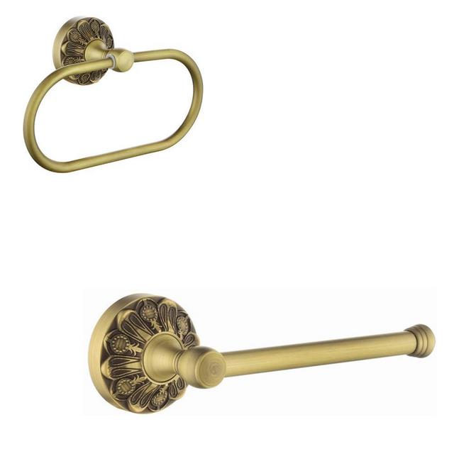 Toilet Paper Holder + Towel Ring, Brass Bathroom Accessories Set