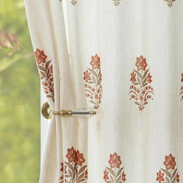 Light Filtering Red Floral Curtains: Linen Curtains for Living Room Bedroom Dining Room 84 Inches Luxury Pinch Pleated Drapes Farmhouse Window Curtains with Hooks and Rings - 2 Panels Set, 40" x 84"