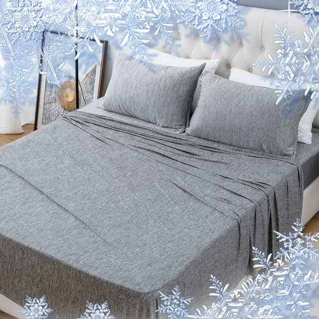OMERAI Cooling Sheets Cooling Bed Sheets Queen Sheet Set Cooling Blanket for Hot Sleeper Breathable Bedding Sheets 4 Pcs,1 Cooling Flat Sheet,1 Cooling Fitted Sheet,2 Cooling Pillowcases, (Queen Grey)