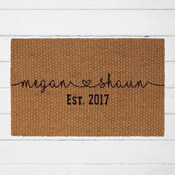 Custom Couple's Names and Date Doormat | Personalized Doormat | Welcome Rug | Housewar