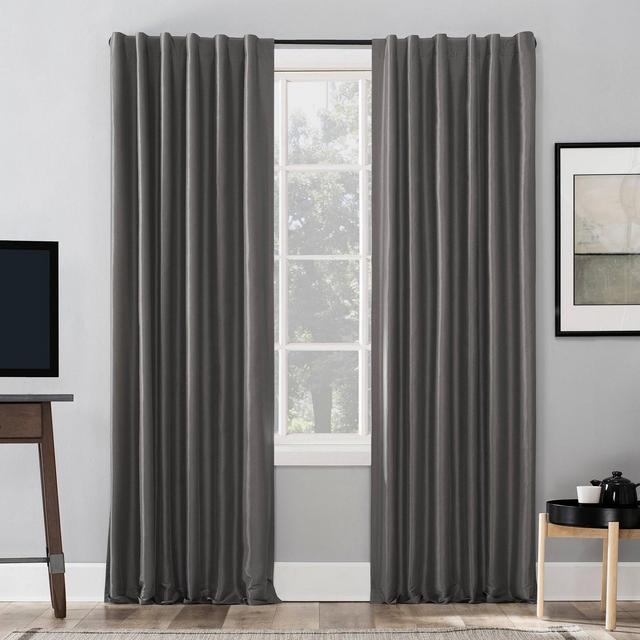 84"x50" Evelina Faux Dupioni Silk Thermal Extreme 100% Blackout Back Tab Curtain Panel Gray - Sun Zero