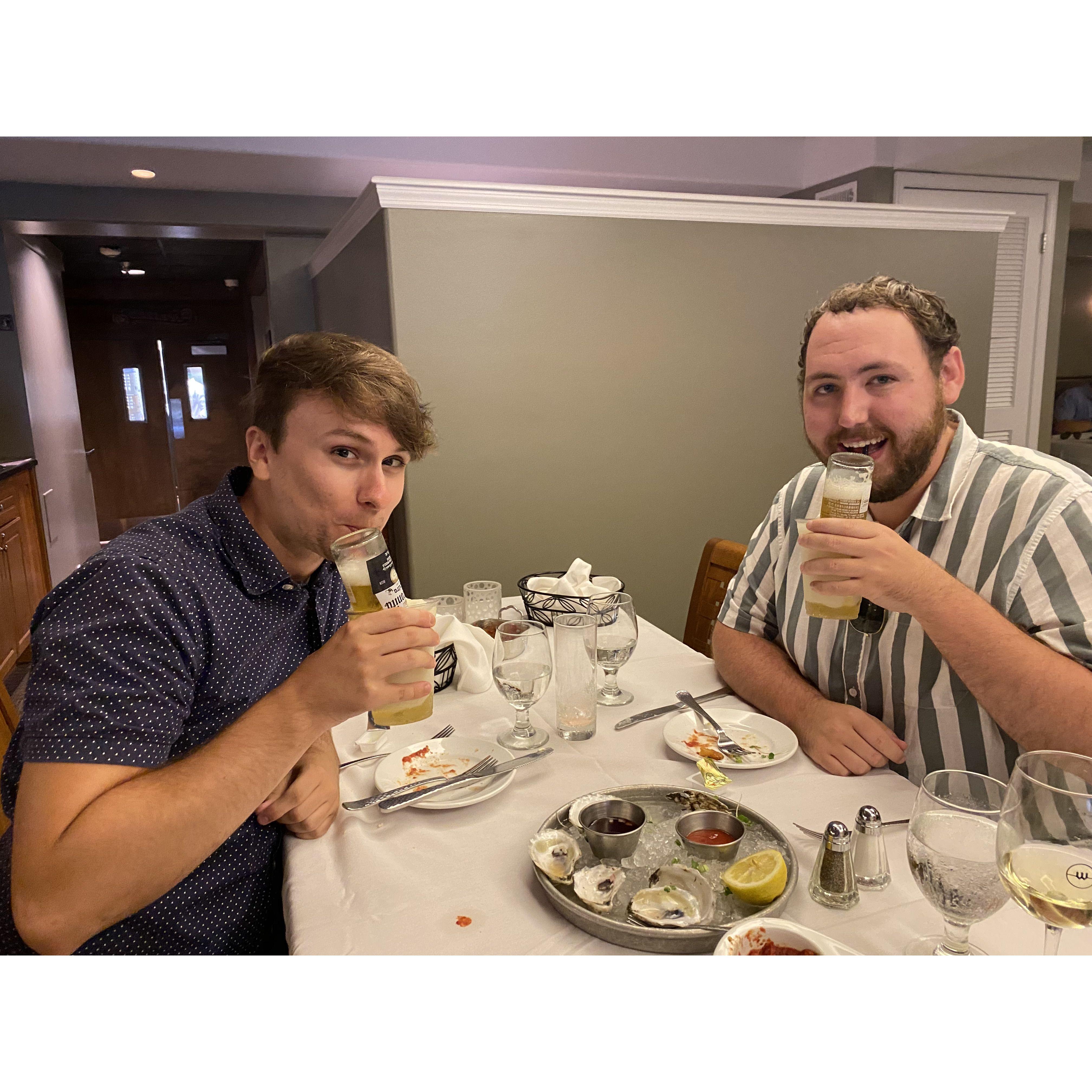 Little did Molly know, but two days before this, Matt asked her parents for their blessing to ask for her hand in marriage. That's probably why he's so happy to have a drink!