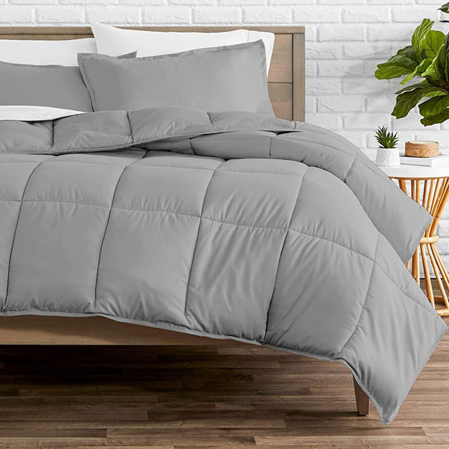 Bare Home Comforter Set - Queen Size - Goose Down Alternative - Ultra-Soft - Premium 1800 Series - Hypoallergenic - All Season Breathable Warmth (Queen, Light Grey)