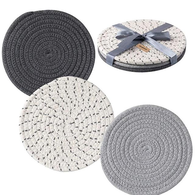 COSYLAND Potholders Trivets Set 100% Pure Cotton Thread Weave (Set of 3) Stylish Coasters, Hot Pads, Hot Mats,Spoon Rest for Cooking and Baking by Diameter 7 Inches