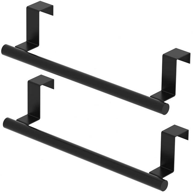 Qflushor Cabinet Door Towel Holder, Over Cabinet Towel Bar, Kitchen Over Cupboard Door Towel Holder, Stainless Steel Dish Towel Holder for Cabinet Door, Matte Black, 2 Pack