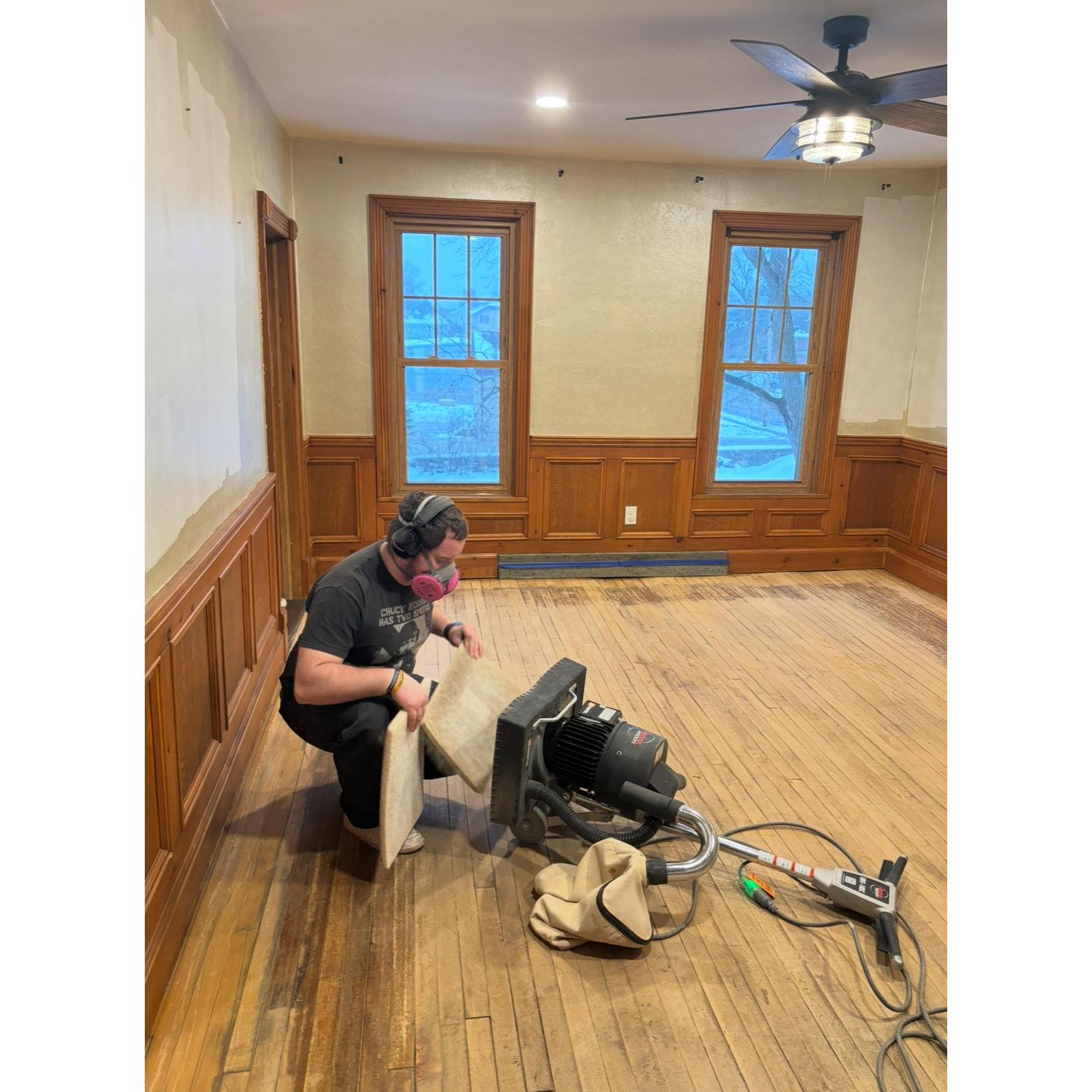 Old house new projects. Here’s John restoring the hard wood floors