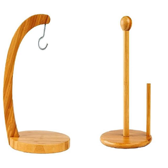 Bamboo Land- Bamboo Banana Holder Stand and Bamboo Paper Towel Holder Stand, Banana Hanger, Countertop Paper Towel Holder for Bathroom, Banana Tree, Banana Hook Stand, Paper Towel Stand, Banana Stand