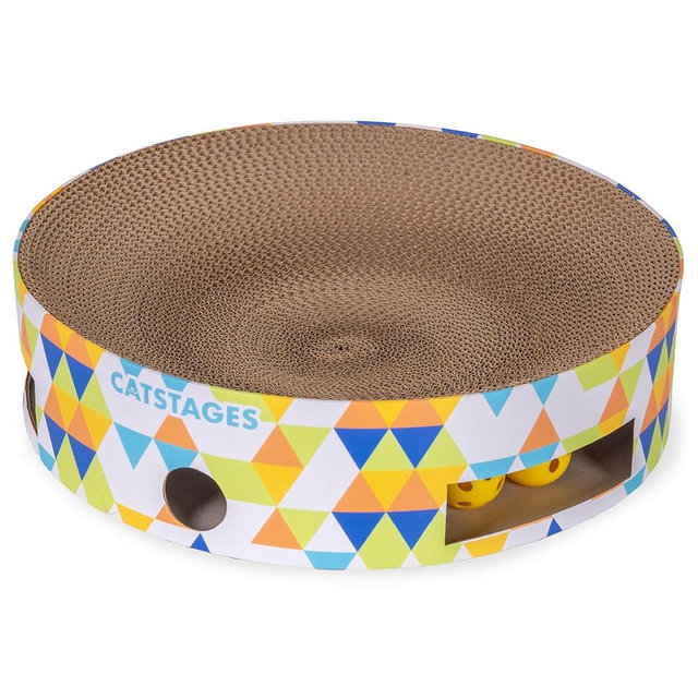 Catstages Bowl Track Scratcher Cat Ball-Track Toy, Corrugated Scratch, and Lounger All-in-One, Two Balls Included for Interactive Play, Multicolored