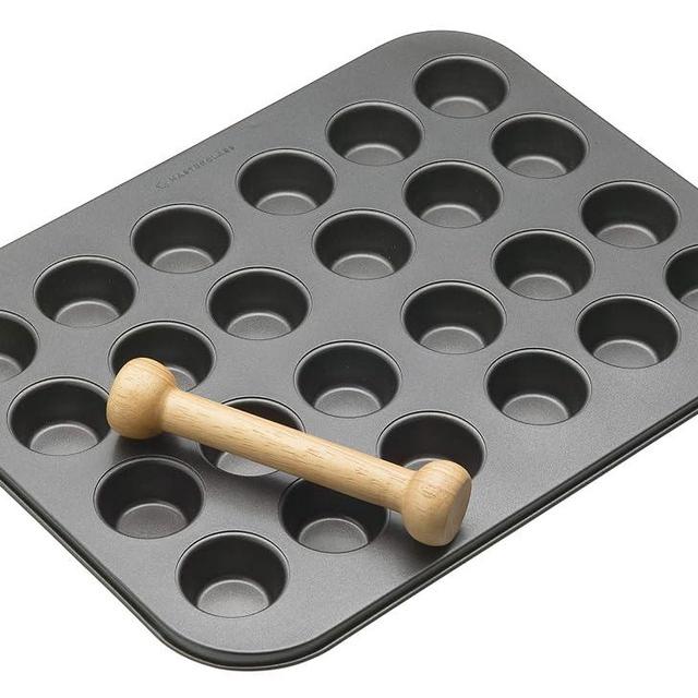 MasterClass Master Class 24-Hole Non-Stick Mini Tart/Canapé Tray with Pastry Tamper, 35 x 27cm, Grey