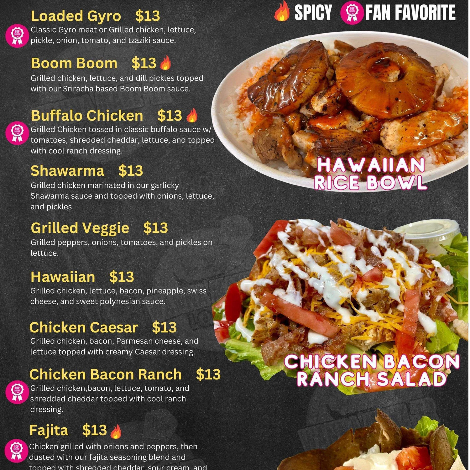 Wanna Make'er Loaded Food Truck Menu. Choose between loaded wrap, rice bowl or salad!