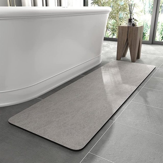 MontVoo -Bath Mat Rug-Rubber Non Slip Quick Dry Super Absorbent Thin Bathroom Rugs Fit Under Door-Washable Bathroom Floor Mats-Shower Rug for in Front of Bathtub,Shower Room,Sink Grey(17"X59")