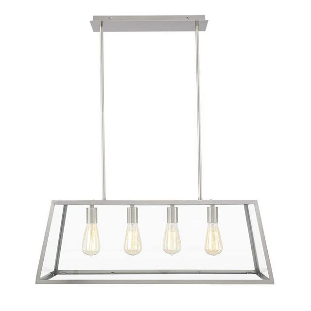 Light Society Morley 4-Light Kitchen Island Pendant, Satin Nickel Shade with Clear Glass Panels, Modern Industrial Chandelier (LS-C104-SN)