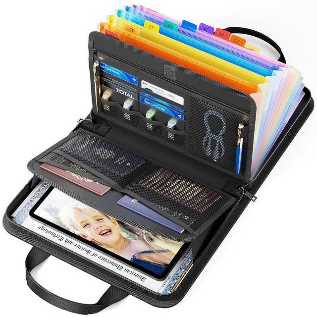 ABC Life Fireproof Document Organizer - 13-Pocket Accordion File Folder with Handle & Labels - Expandable A4 Size, Black
