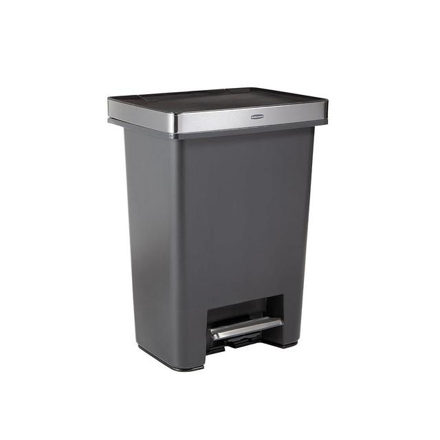 Rubbermaid Premier High-Capacity Step-On Trash Can, 19 Gallon, Charcoal, Stainless-Steel Rim, Lid Lock, Quiet Lid, for Home/Kitchen/Common Space