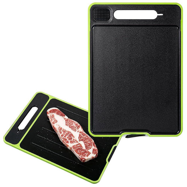 Double-Sided Cutting Board with Built-in Meat Thawing Tray/Mat, Knife Polisher & Grinding Zone, 4-in-1 Cutting Board/Defrosting Tray for Frozen Food Prep | Thawing & Chopping Board