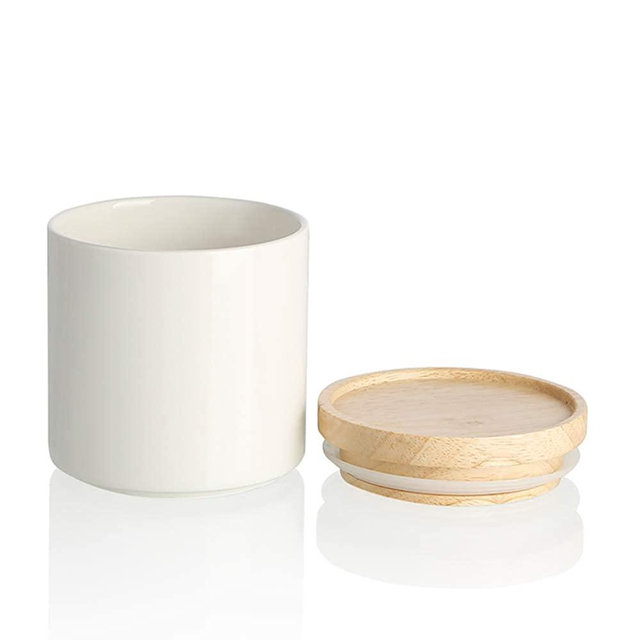 SWEEJAR Kitchen Canisters Ceramic Food Storage Jar, Stackable Containers with Airtight Seal Wooden Lid for Serving Ground Coffee, Tea, Sugar, Salt and More - 16 FL OZ (White)