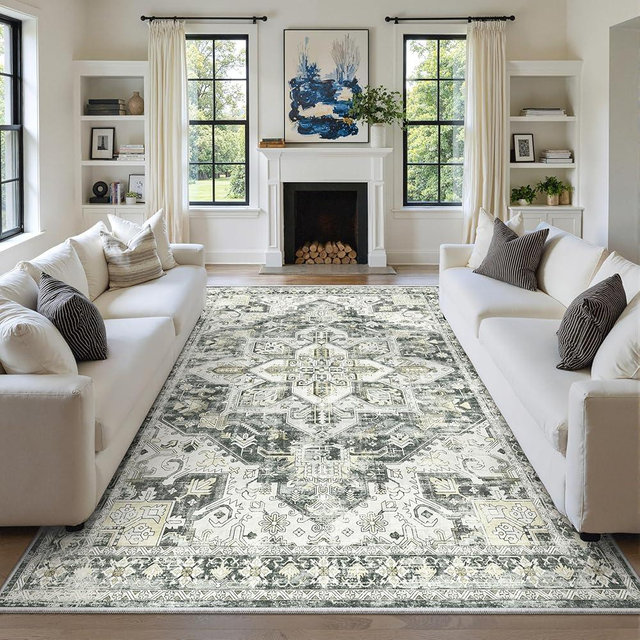 zesthome 8x10 Area Rugs-Washable Rug for Living Room, Non-Slip Backing Rugs, Stain Resistant 8x10 Rug for Bedroom, Ultra-Thin Low Pile Rugs, Vintage Large Home Decor