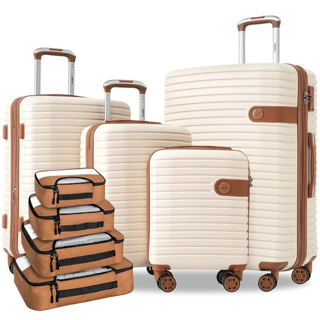 Merax Hardshell Luggage Sets 4 piece Lightweight Durable Suitcases With Wheels TSA Lock Expandable (only 24”/28”) ABS Large Travel Luggage Set (Cream)
