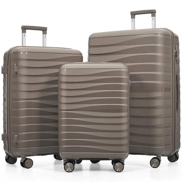Hardside Luggage Sets, Lightweight Wave Suitcase with Spinner Wheels, PP Brown