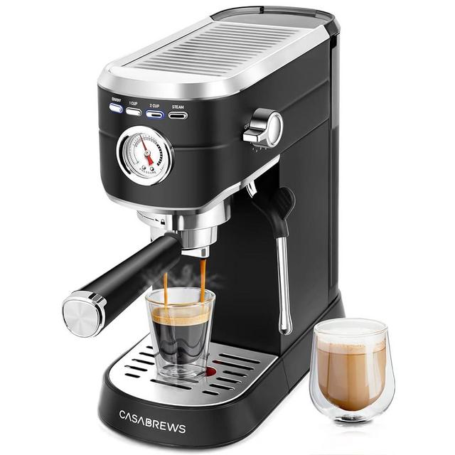 CASABREWS Espresso Machine 20 Bar, Stainless Steel Espresso Maker with Milk Frother Steam Wand, Compact Cappuccino Machine for Home, Espresso Coffee Machine and with Removable Water Tank, Black