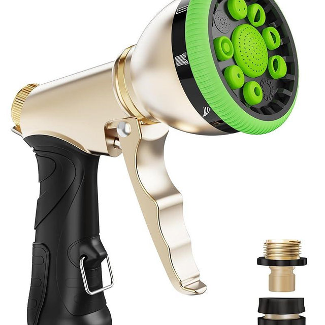 RAINPOINT Garden Hose Nozzle, Heavy Duty Metal Water Hose Sprayer Nozzle with 9 Adjustable Spray Patterns, High Pressure Hand Sprayer for Watering Plants, Lawns, Car and Pet Washing (1, Green)