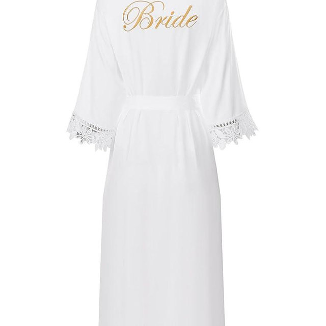 Women's Lace Trim Bride Bridesmaid Robes - Silk Like Bridal Party Robes for Wedding, Embroidered Satin Kimono